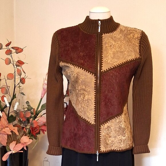 NWT Woman's Brown Multi Color Zip-Up Cardigan Knitwear Lightweight Sweater 6 S - Picture 5 of 8